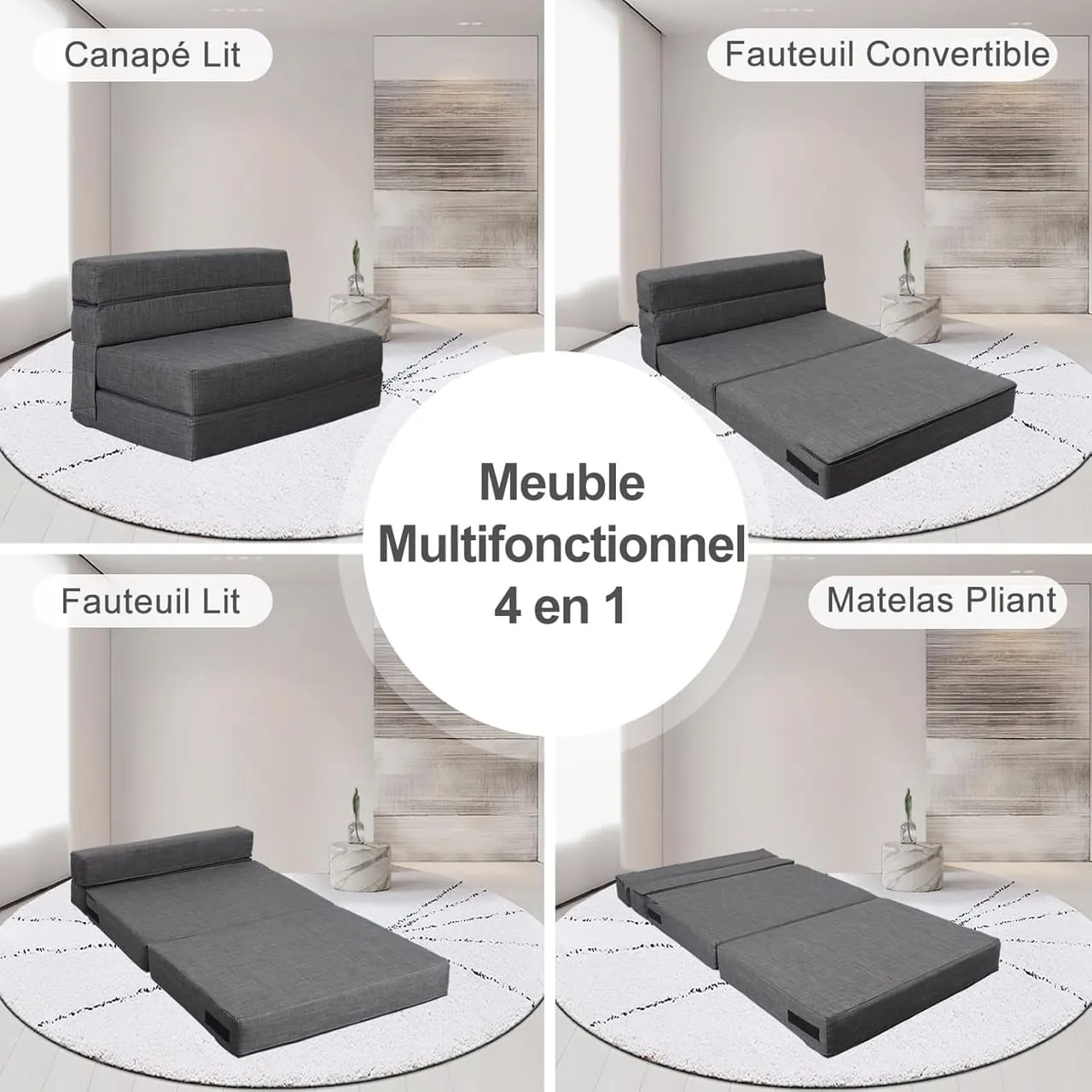 ANONER Canapé Convertible - 4 configurations possibles (canapé lit, fauteuil, matelas)