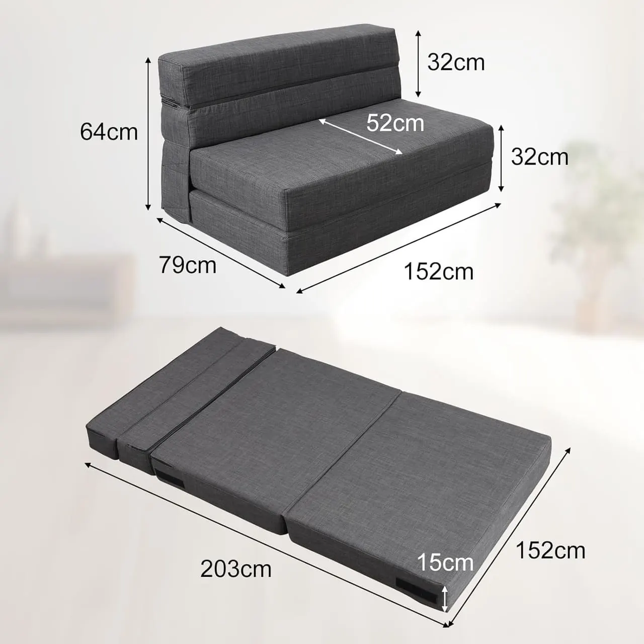 ANONER Canapé Convertible - dimensions détaillées et schéma technique