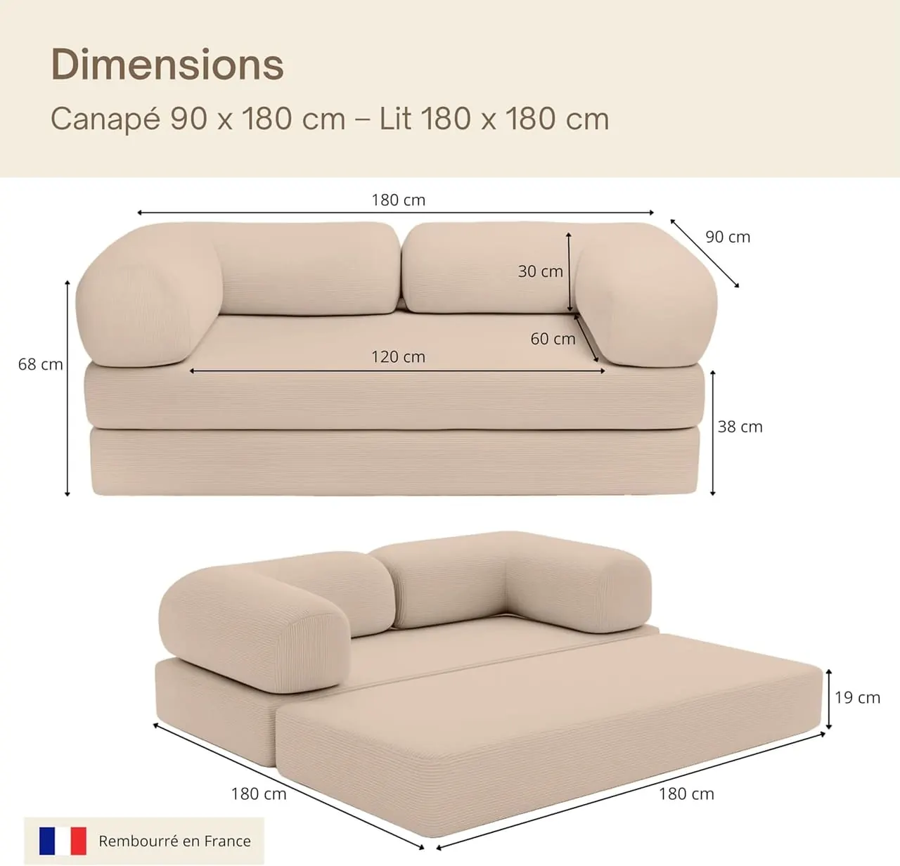 Bananair Canapé - dimensions détaillées et schéma technique
