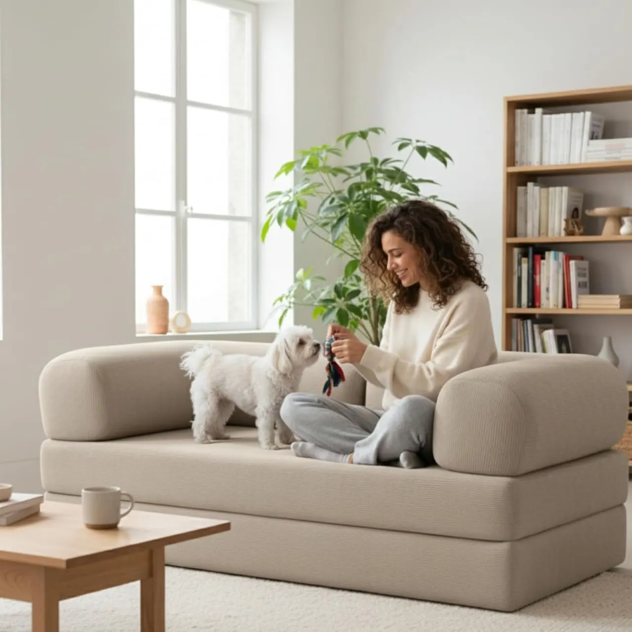 Bananair Canapé made in France - lifestyle avec chien, confort au quotidien