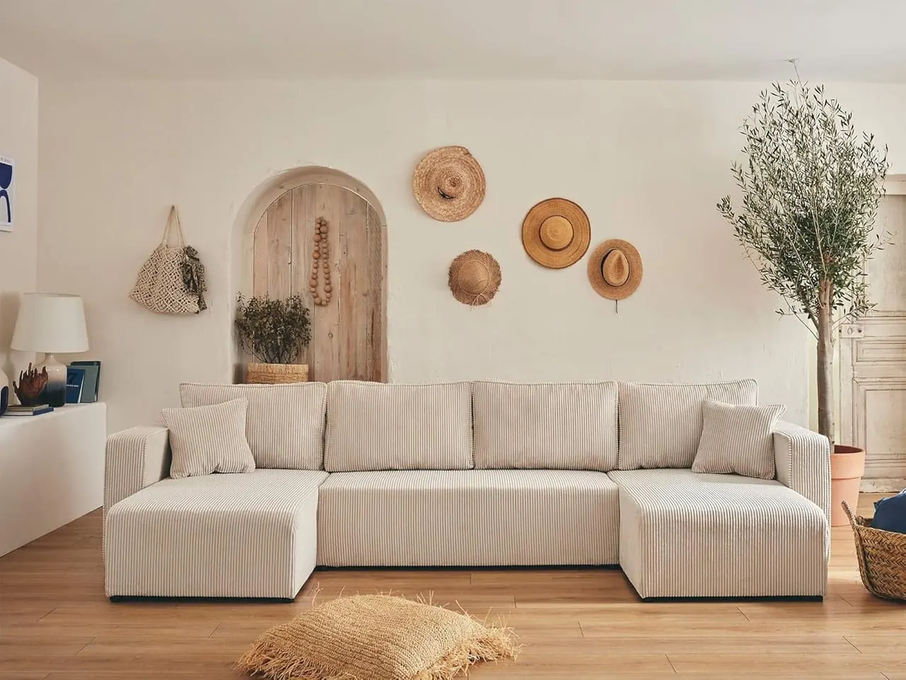 BestMobilier Topaze velours côtelé beige ambiance salon bohème