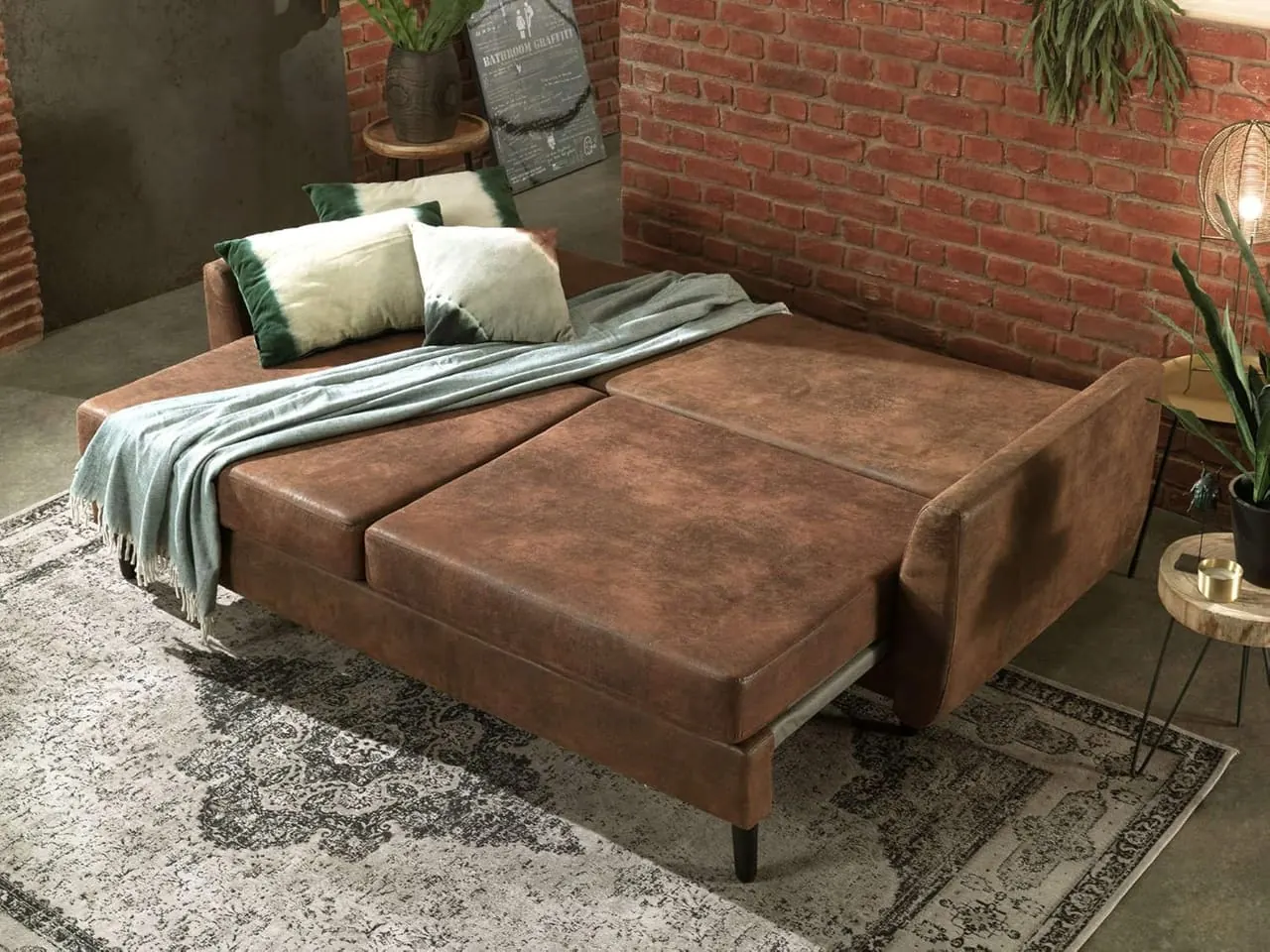 Lisa Design Dan - mode lit déplié couchage 220x100cm dans loft industriel