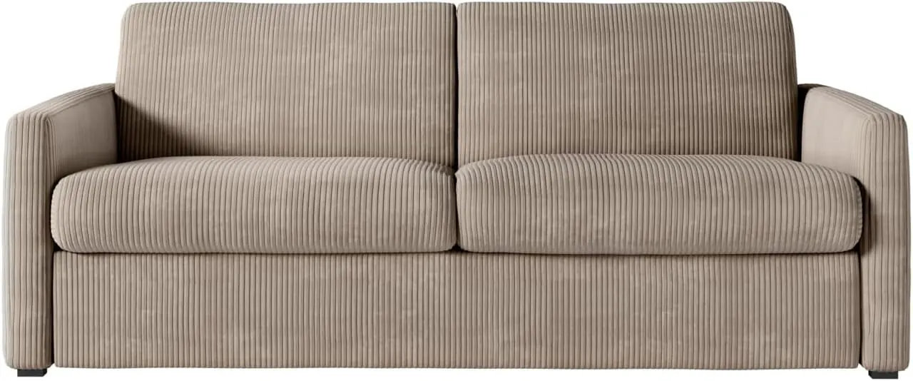LOUNGITUDE Agathe Canapé Convertible Express 140x190 - vue principale velours beige