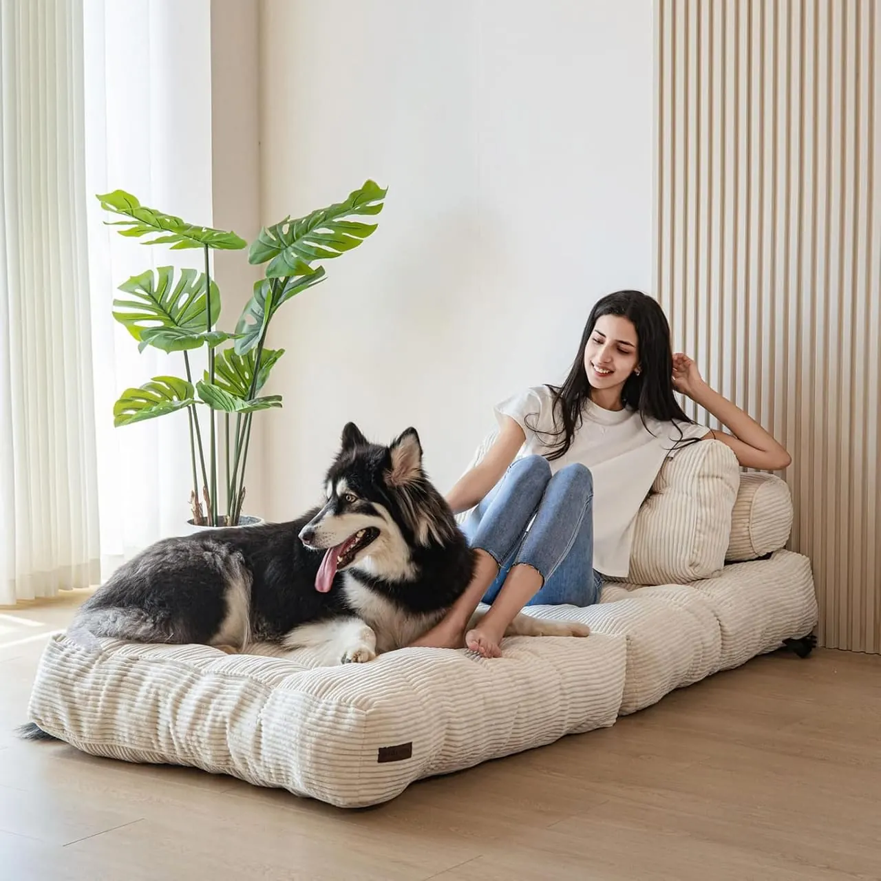 MAXYOYO lifestyle velours beige avec chien husky