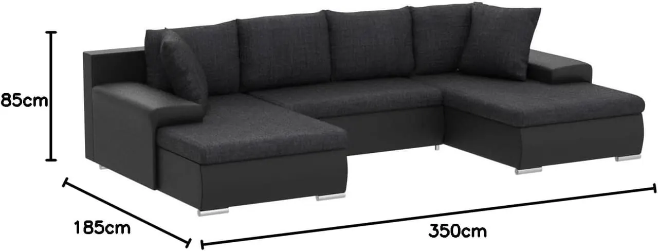 Tendencio KORSE dimensions 350x185x85cm schéma détaillé